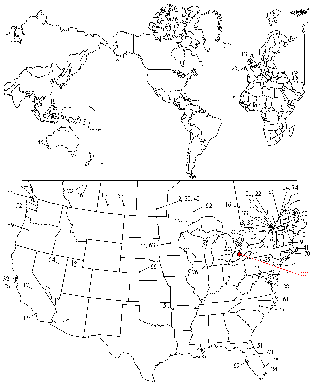 Map of where the cousins live
